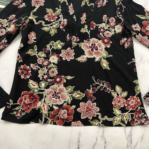 Hillard Hanson Womens Vintage Y2k Mesh Knit Top Size M Black Pink Floral Bell - Picture 5 of 11